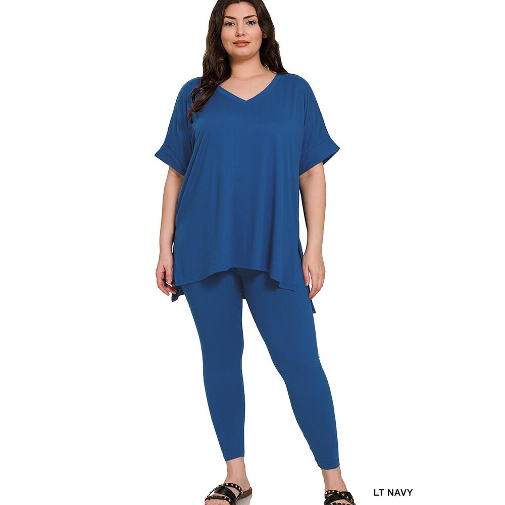Zenana Women's Plus Brushed DTY Microfiber Loungewear Set Light Navy